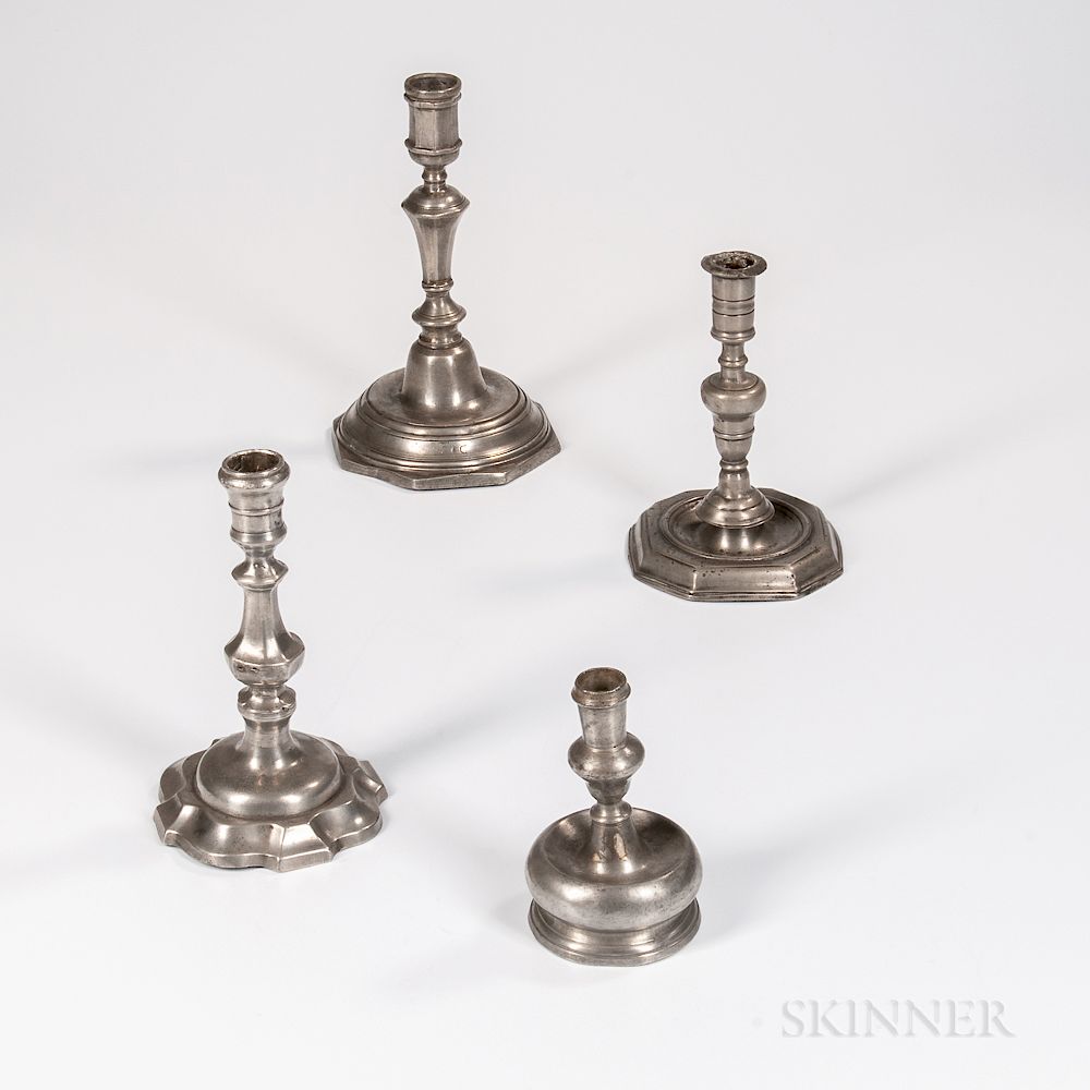 Appraisal: Four Early Pewter Candlesticks Four Early Pewter Candlesticks Europe th