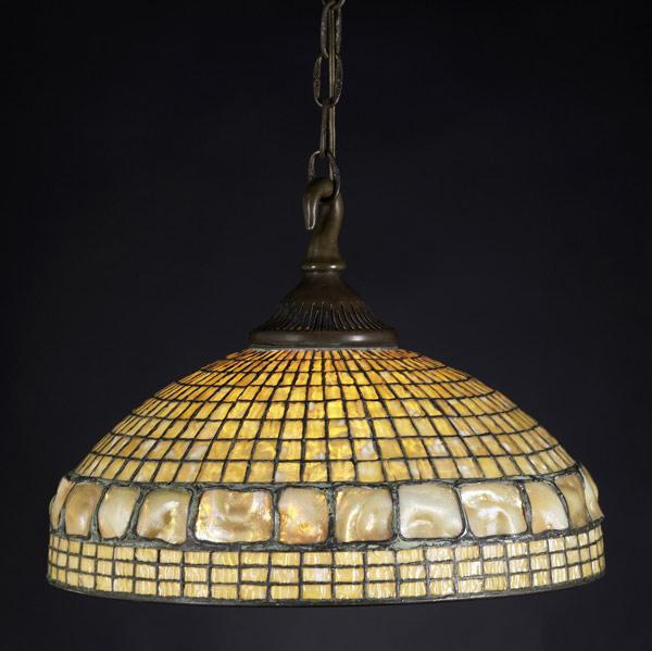 Appraisal: TIFFANY STUDIOS Chandelier with a band of large turtleback tiles