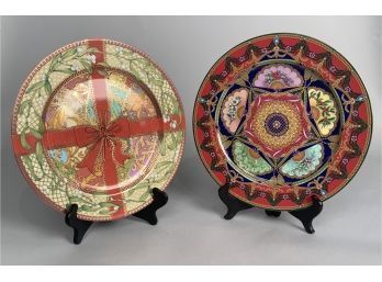 Appraisal: Two holiday display plates depicting wrapping and floral patterns Peace