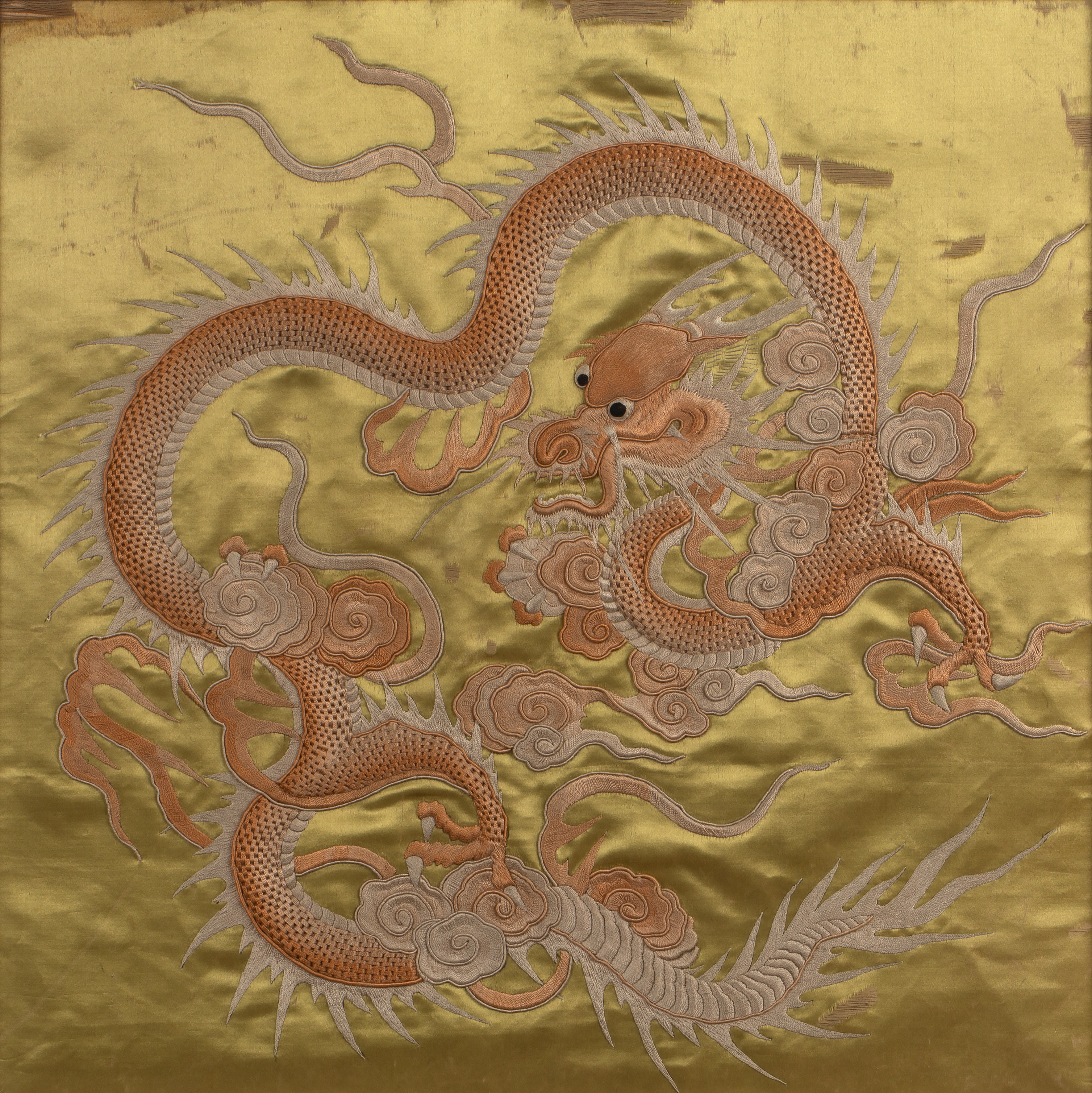 Appraisal: Silk and embroidered study of a dragon and flaming pearlsChinese