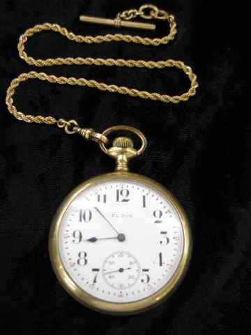 Appraisal: Elgin Pocketwatch gold-filled case open face jewel with gold-filled rope