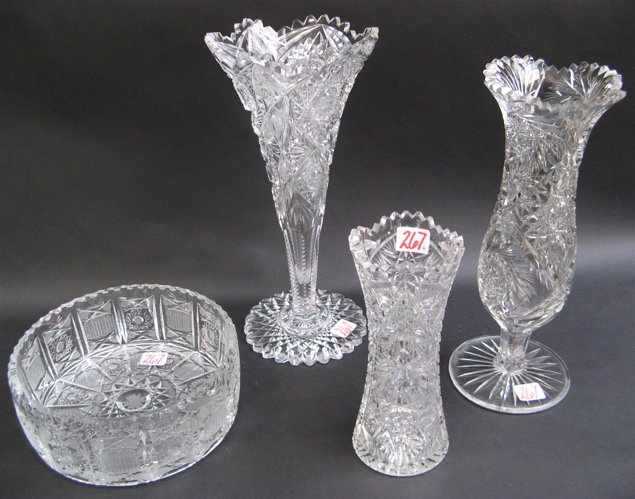 Appraisal: AMERICAN BRILLIANT GLASS VASES A GLASS BOWL the vases cut