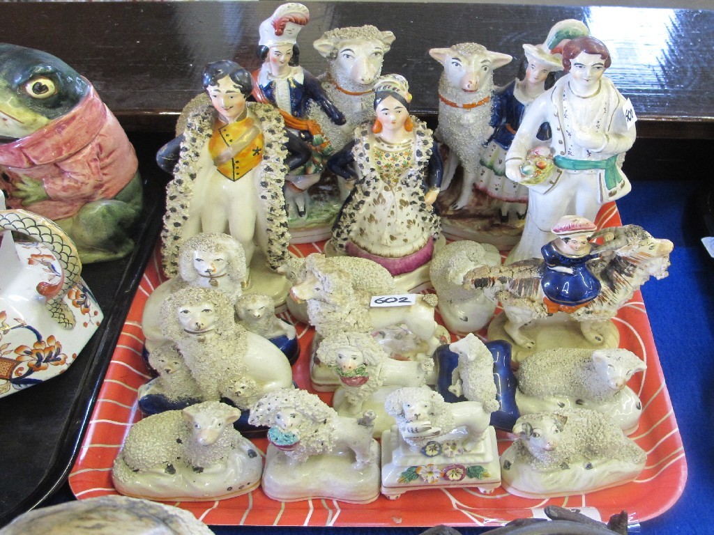 Appraisal: Lot of various Staffordshire figures including poodles sheep figure with