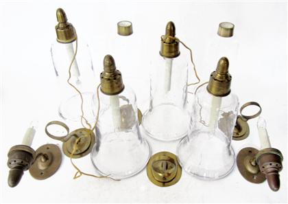 Appraisal: Six brass single light wall sconces with shades th century