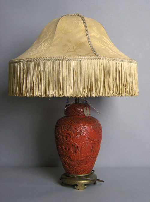 Appraisal: Cinnabar table lamp early th c