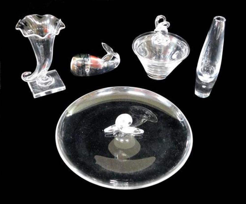 Appraisal: GLASS Steuben five pieces th C including Ram's head covered