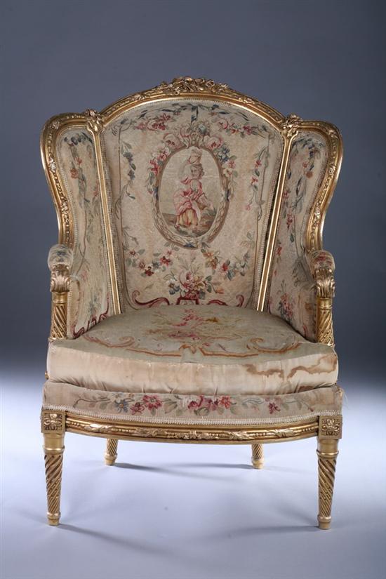 Appraisal: LOUIS XVI STYLE GILT-WOOD BERGERE th century with th century