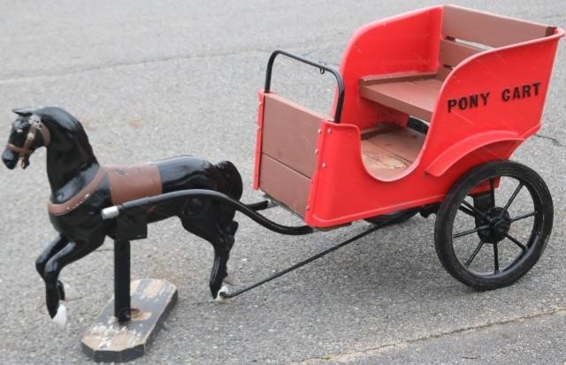 Appraisal: VINTAGE AMUSEMENT PARK PONY CART CAST METAL ANDWOOD RUBBER WHEELS