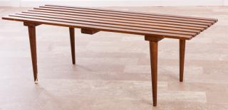 Appraisal: Yugoslavian Slat Bench Yugoslavian Mid-Century modern slant bench on tapered