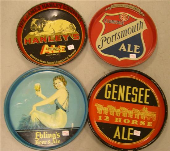 Appraisal: Four tin beer trays including Eldridge Portsmouth Ale Eldridge Brewing