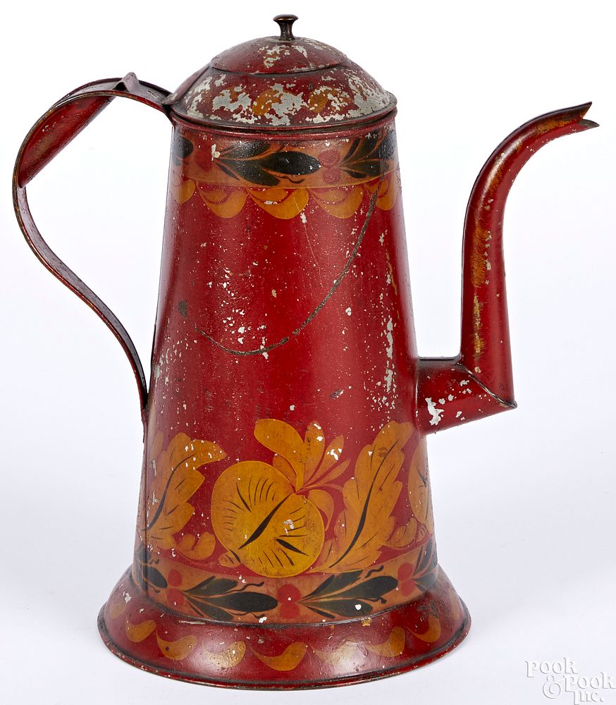 Appraisal: Pennsylvania red toleware coffee pot Pennsylvania red toleware coffee pot