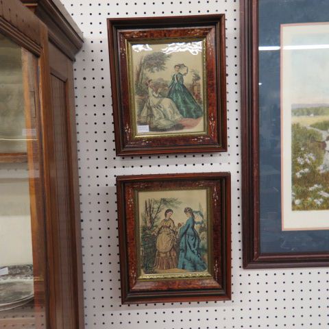 Appraisal: Pair of French Fashion Printsin fine shadow box frames late