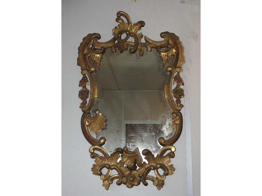 Appraisal: A TH CENTURY GILTWOOD LYRE-SHAPED WALL MIRROR the shaped plate