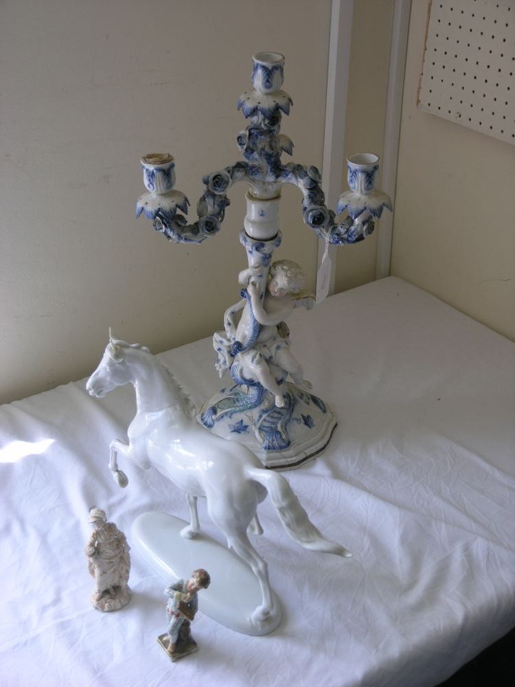 Appraisal: A th Century German porcelain candelabrum with stem in the