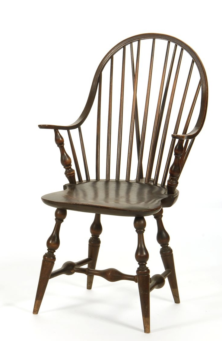 Appraisal: WINDSOR-STYLE ARMCHAIR ATTRIBUTED TO WALLACE NUTTING In brown paint Remains