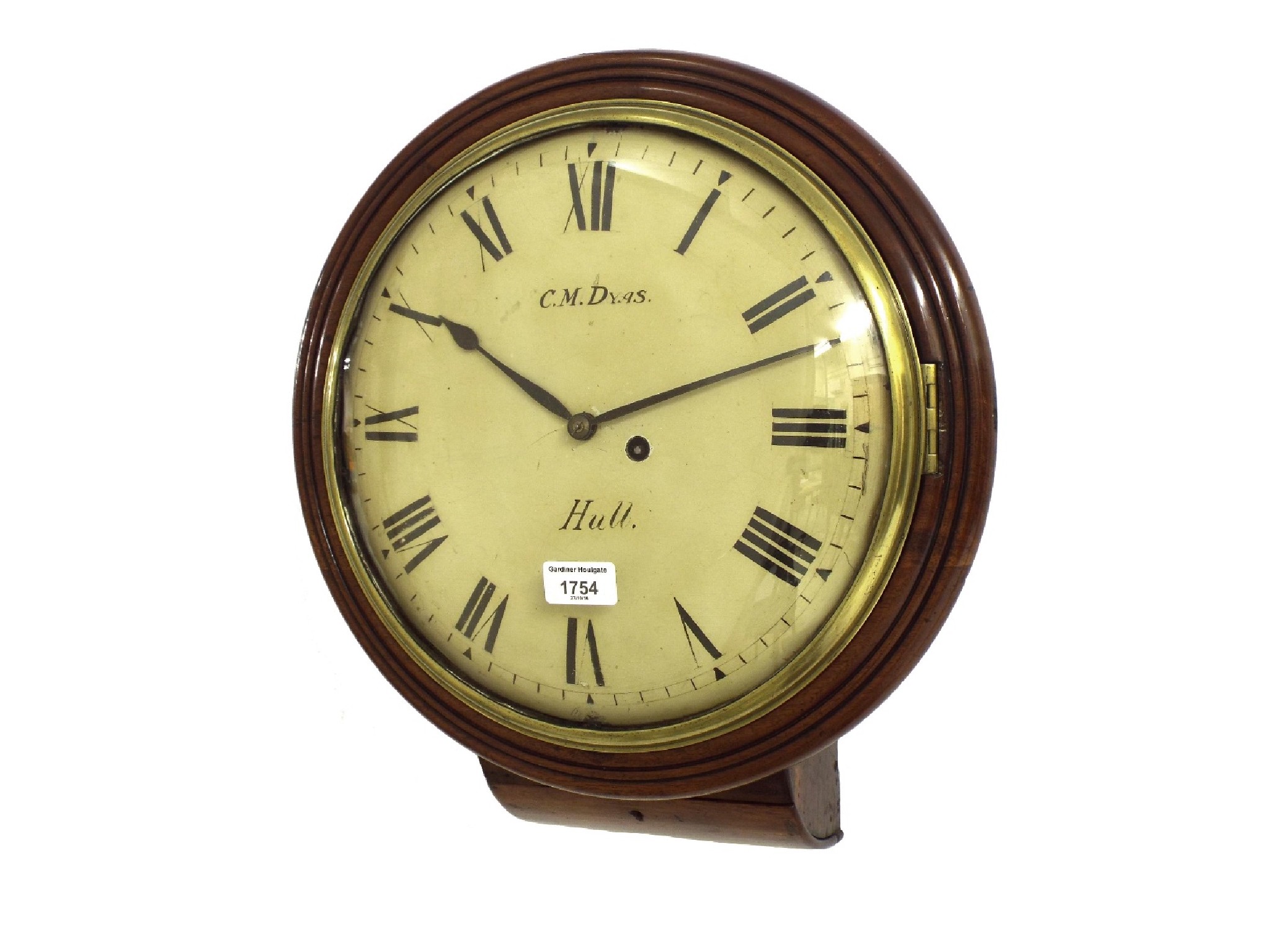 Appraisal: Mahogany single fusee drop dial wall clock the convex painted