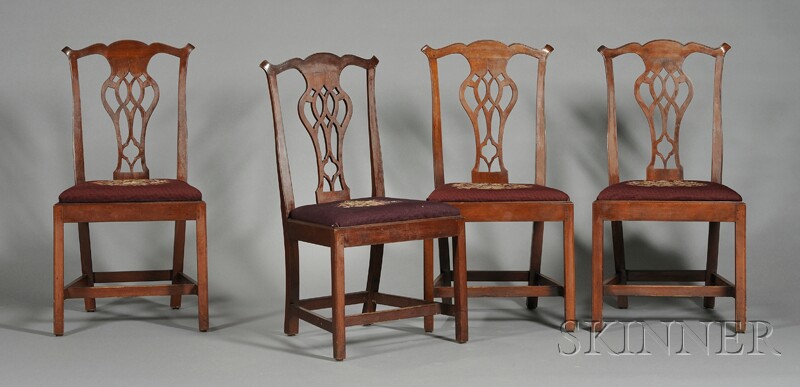 Appraisal: Set of Four Chippendale Cherry Side Chairs New England late