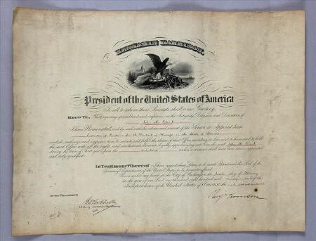 Appraisal: BENJAMIN HARRISON - DOCUMENT SIGNED FOLIO Appointment of John Clark