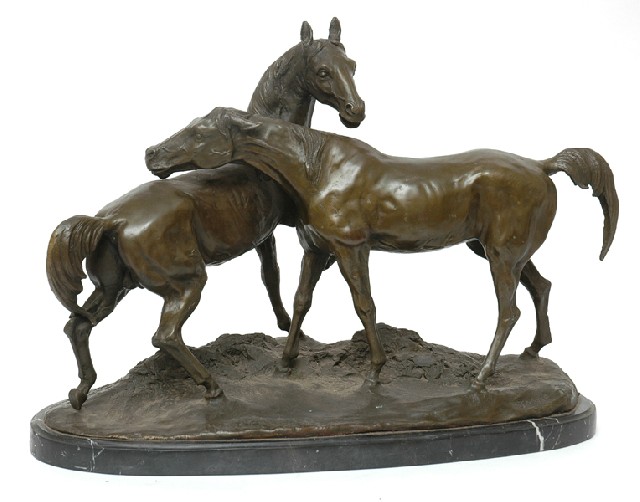 Appraisal: A BRONZE HORSE FIGURE GROUP After the original by Pierre