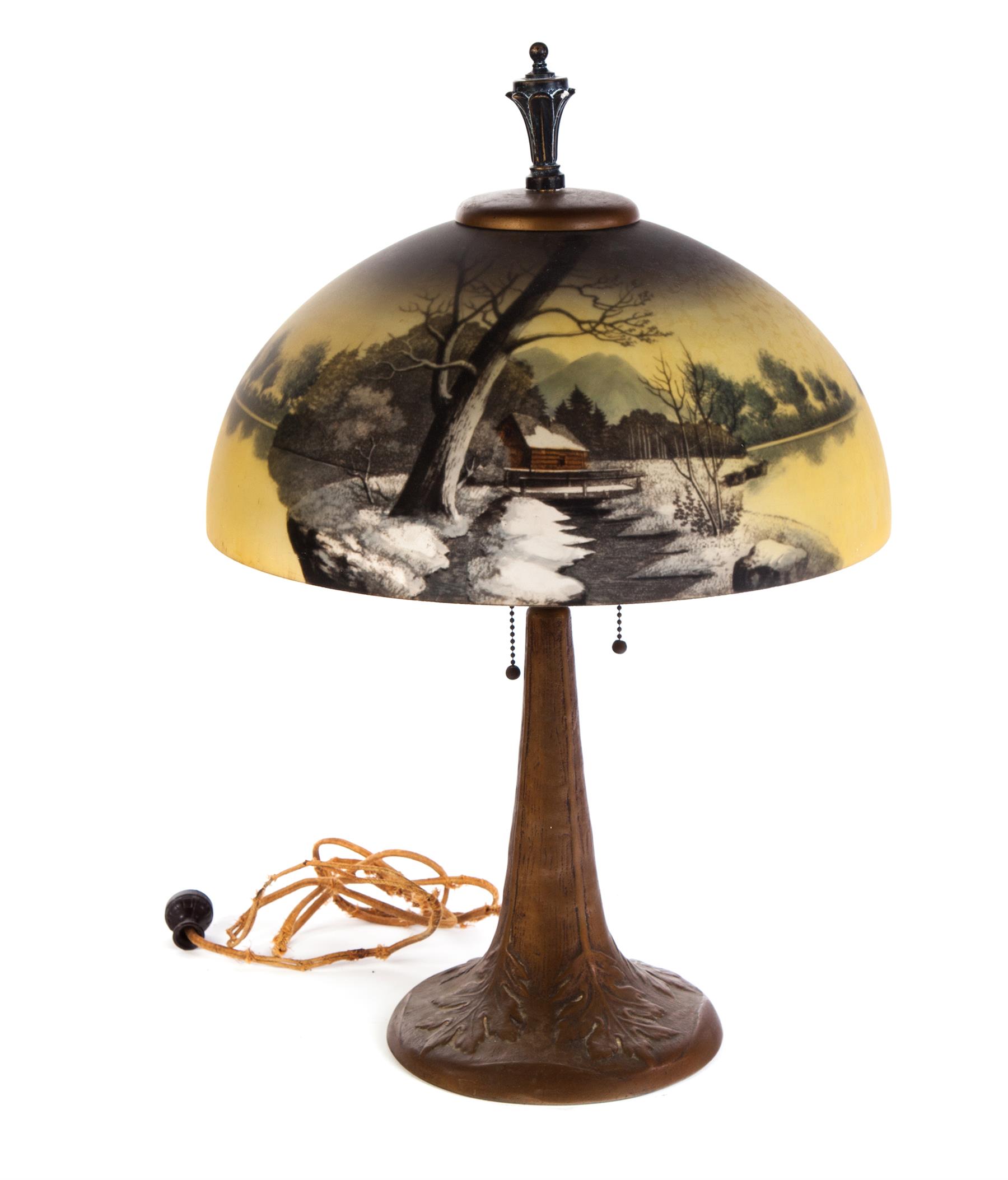 Appraisal: TABLE LAMP WITH REVERSE PAINTED SHADE American st quarter- th