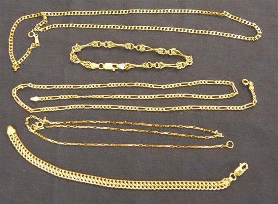 Appraisal: Two ct gold bracelets and two ct gold necklaces grams