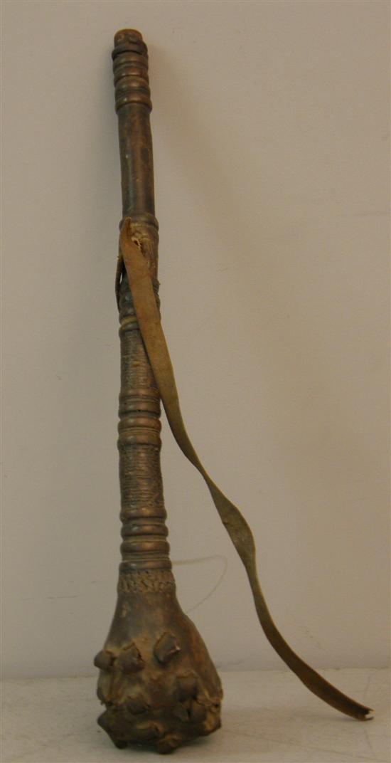 Appraisal: Early th century wood and leather bound club with multiple