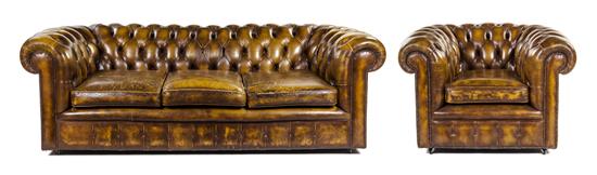 Appraisal: Sale Lot An American Leather Upholstered Chesterfield Sofa and Club