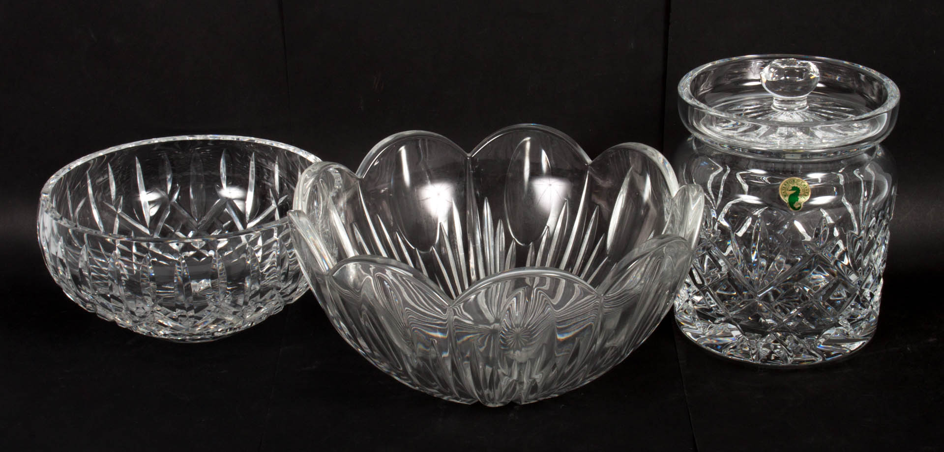 Appraisal: Three Waterford crystal articles including bowl biscuit jar and pressed