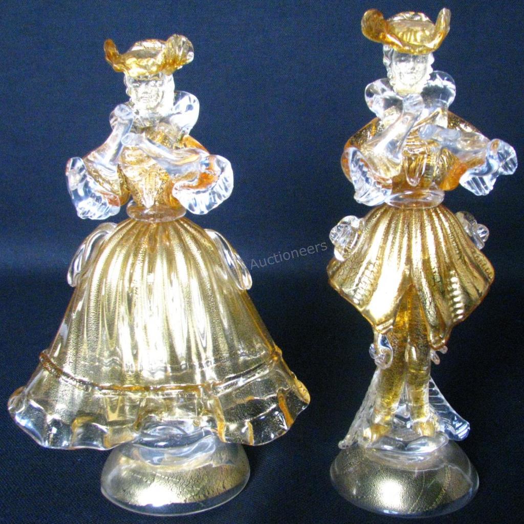 Appraisal: A pair of Murano glass figures clear with gold flake