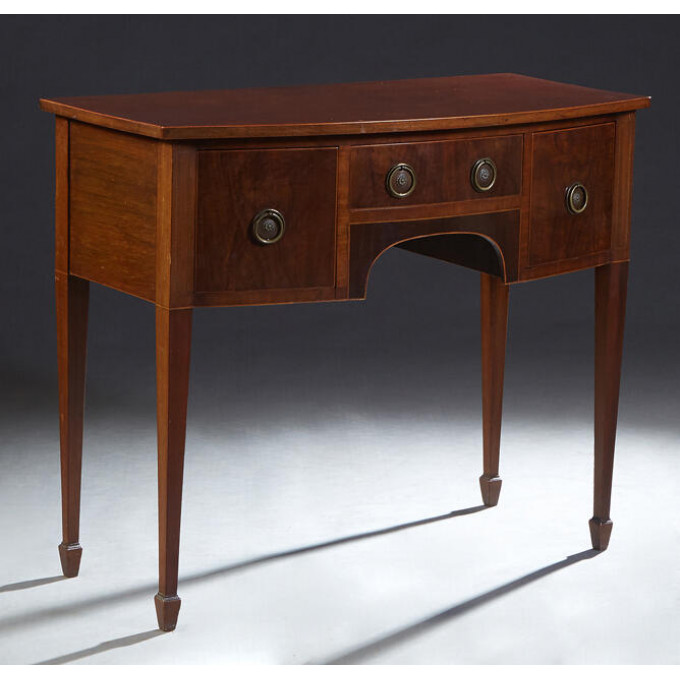 Appraisal: Diminutive English Inlaid Mahogany Sideboard early th c the bowed