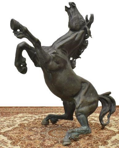 Appraisal: Large verde patinated bronze figure of a rearing horse signed