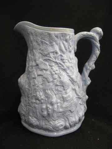 Appraisal: English Salt Glaze Pitcher bas-relief elaborate woodland leaf decor blue