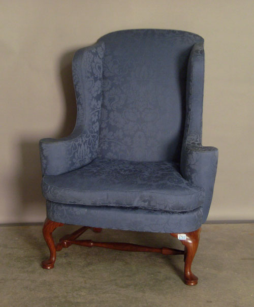 Appraisal: Queen Anne wing chair with blue upholstery Provenance Collection of