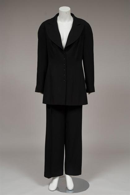 Appraisal: Black Chanel pants suit fall The jacket with snap closure