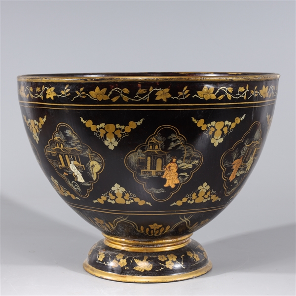 Appraisal: Large Chinese gilt lacquer bowl with floral designs and figures