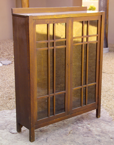 Appraisal: ARTS CRAFTS Double-door bookcase with Prairie-school style mullions backsplash and