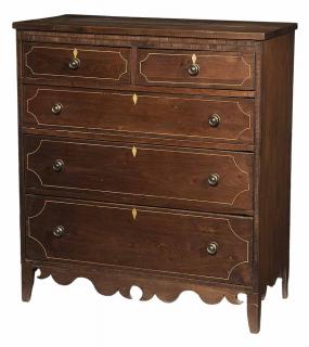 Appraisal: Southern Federal inlaid Walnut Five-Drawer Chest probably East Tennessee or