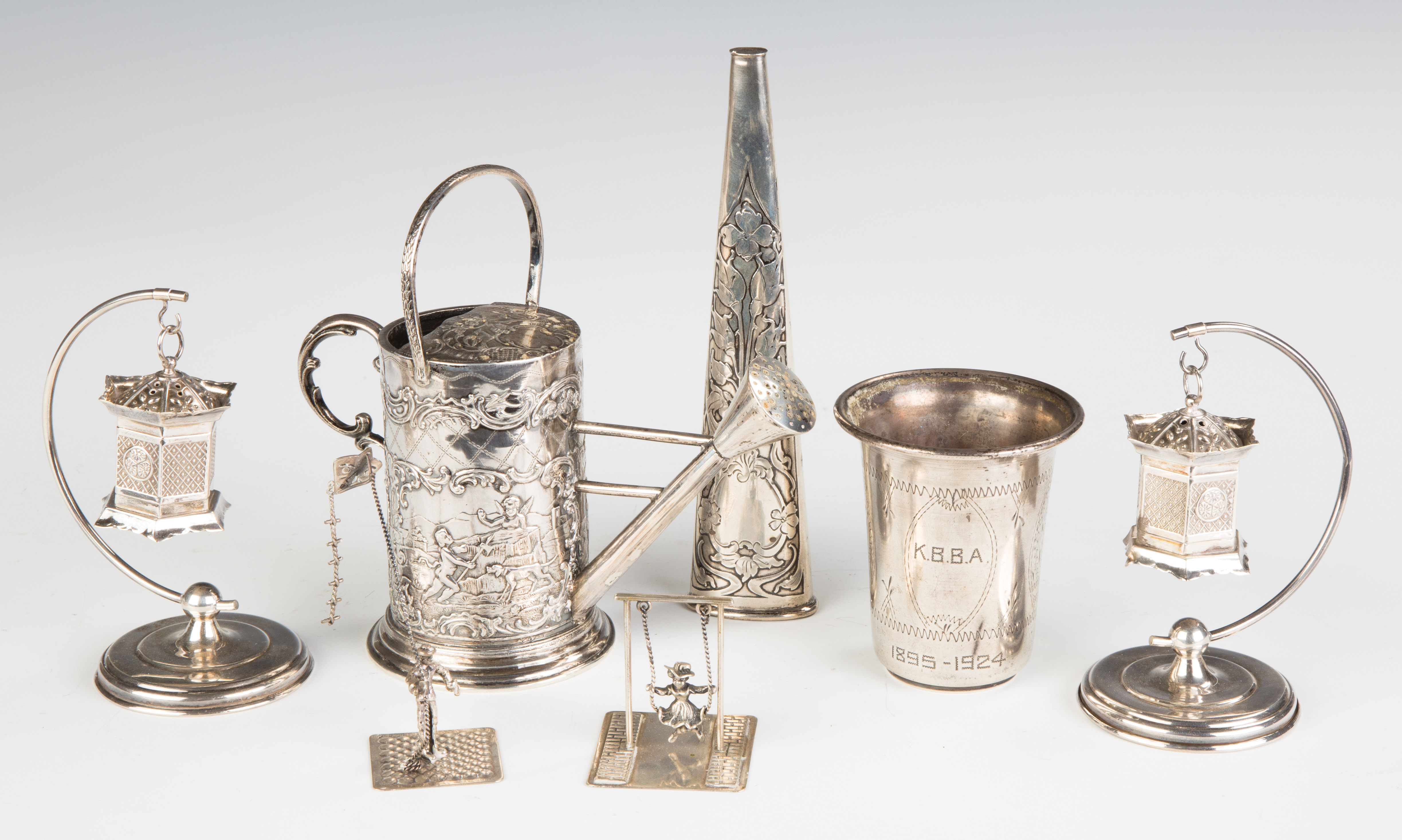 Appraisal: Group of Sterling Silver Novelty Items Pagodas watering can etc