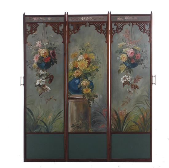 Appraisal: Victorian painted and mahogany three-panel screen circa H W