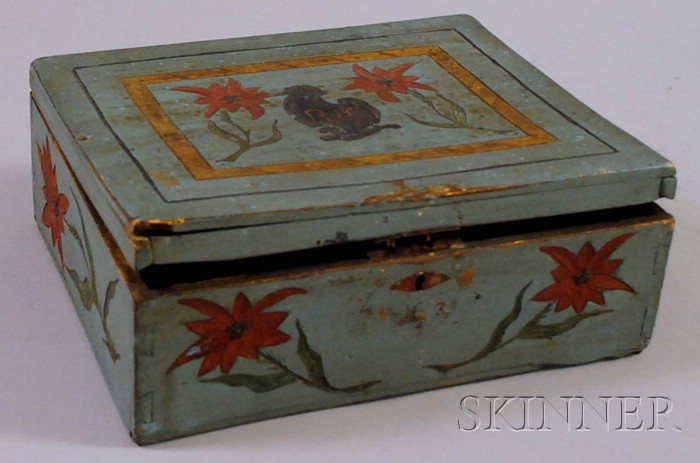 Appraisal: Polychrome Painted Carved Wood Dovetail-constructed Lidded Box the lid with