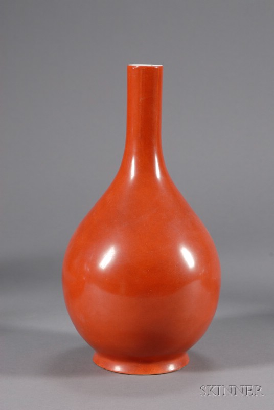 Appraisal: Bottle Vase China late th century dark orange monochrome glaze