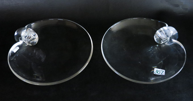 Appraisal: PAIR STEUBEN CLEAR CRYSTAL TRAYS with snail handles designed by