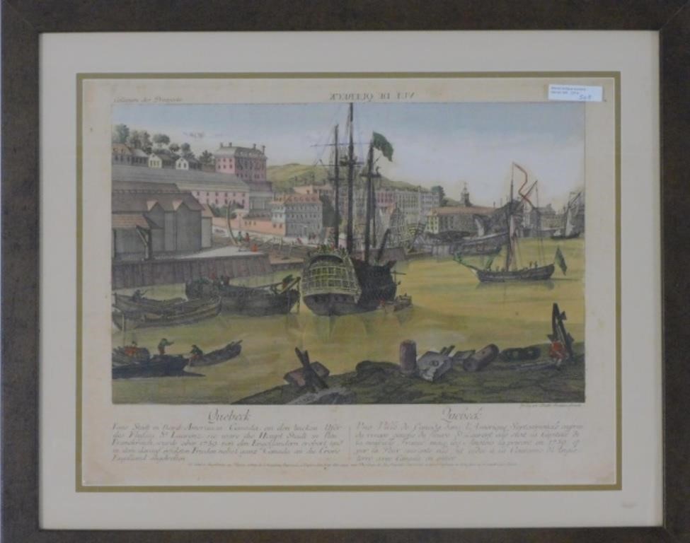 Appraisal: LATE TH CENTURY HAND COLORED ENGRAVING depicting a harbor scene