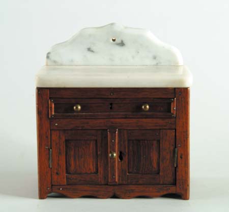 Appraisal: MINIATURE WALNUT MARBLE TOP VICTORIAN COMMODE Possibly a Salesman Sample