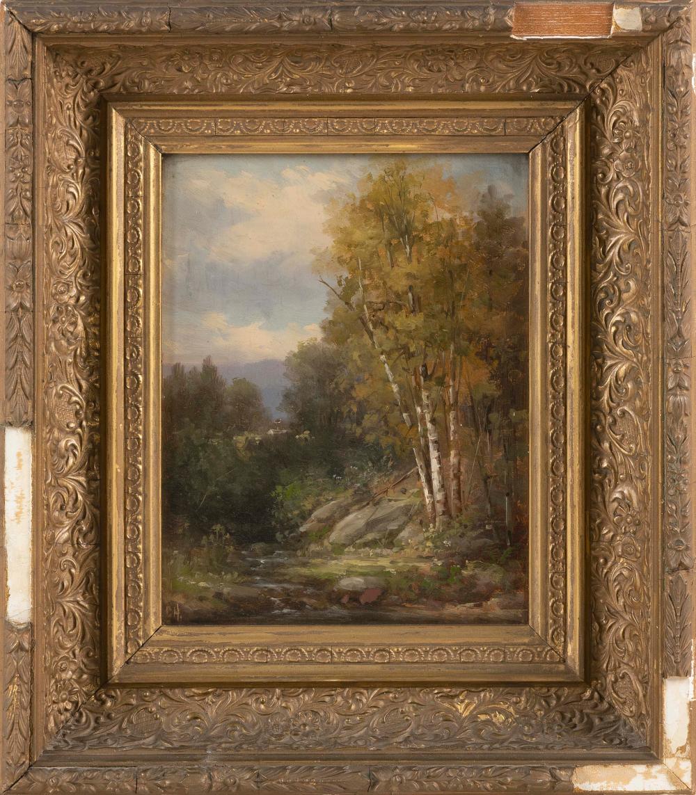 Appraisal: AMERICAN SCHOOL TH CENTURY LANDSCAPE WITH BIRCH TREES OIL ON