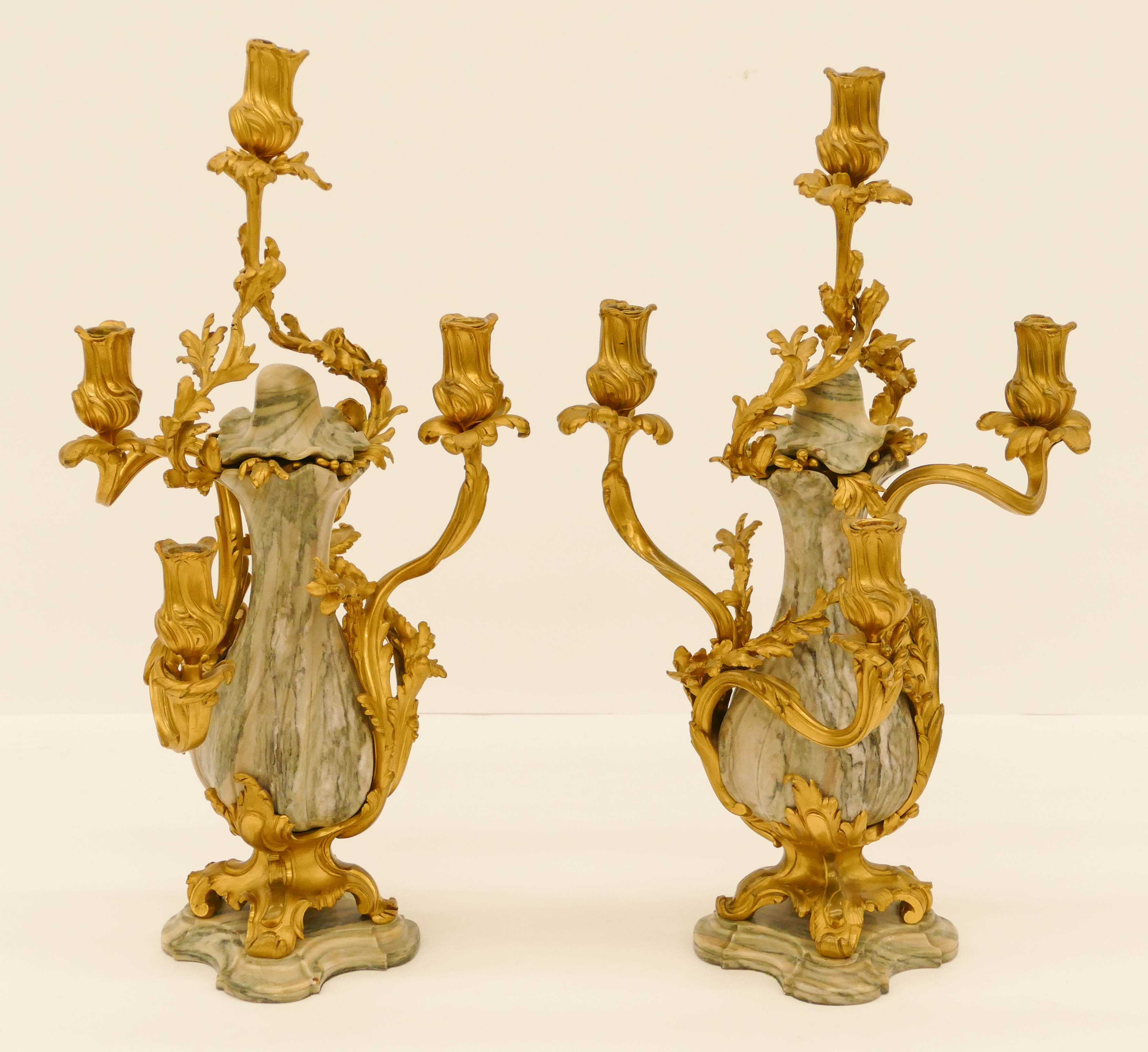 Appraisal: Pair French Ormolu Mounted Marble Candelabras ''x '' Approx Gray