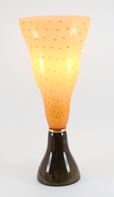 Appraisal: LEUCOS ITALIAN GLASS TABLE TOP TORCHERE LAMP Bulbous yellow glass