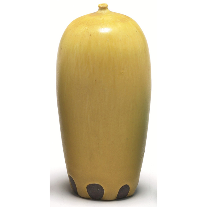 Appraisal: Cabat vase brown clay body covered in a exquisite yellow