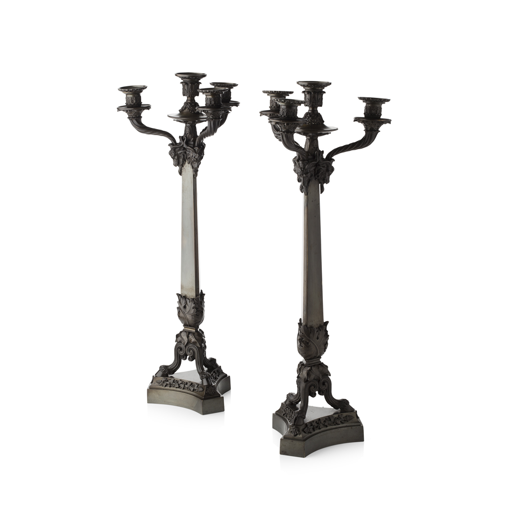 Appraisal: PAIR OF CHARLES X PATINATED BRONZE CANDELABRA TH CENTURY with