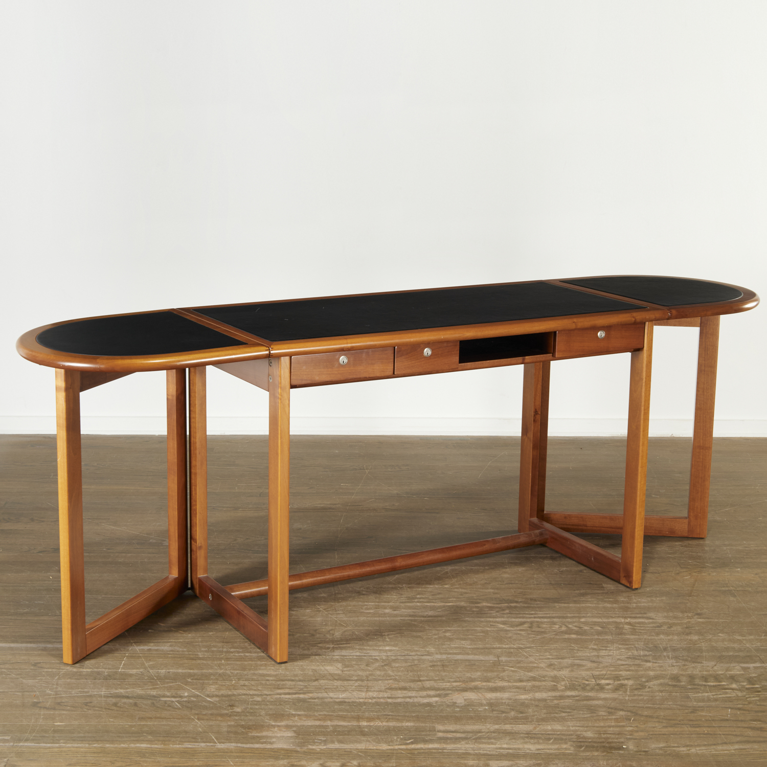 Appraisal: AUGUSTO SAVINI FOR POZZI GATE-LEG DESK Introduced dark stained oak